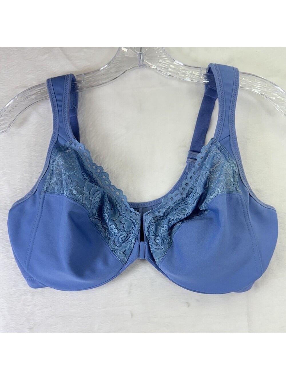 Glamorise Wonderwire Bra 38DD Blue Front Closure Full Coverage 1245 Underwire